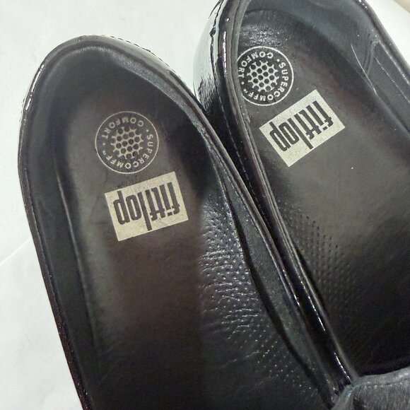 Fitflop Loafers 7 Women Black Patent Leather Calf Hair Tassel Patrina Paige - Picture 9 of 11